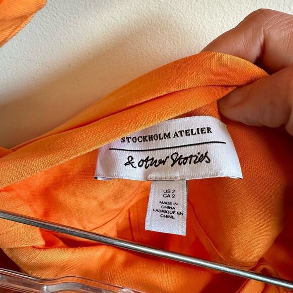 Stockholm Atelier & Other Stories Linen Orange Crop Top and Midi Skirt Set XS/2 - Picture 9 of 12